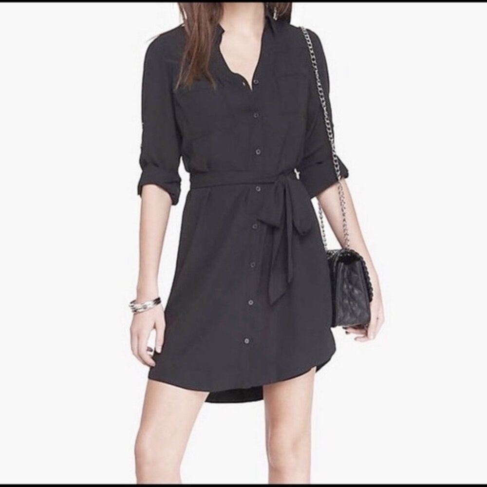 Express Portofino Shirt Dress - Black - M